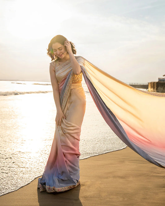 Lena ombre printed Embrodairy work saree for women