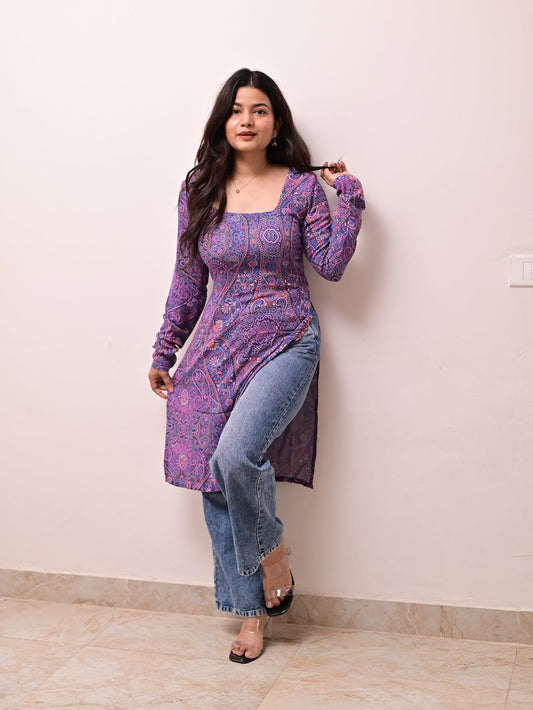 Shandar Cotton printed slit cut kurti.