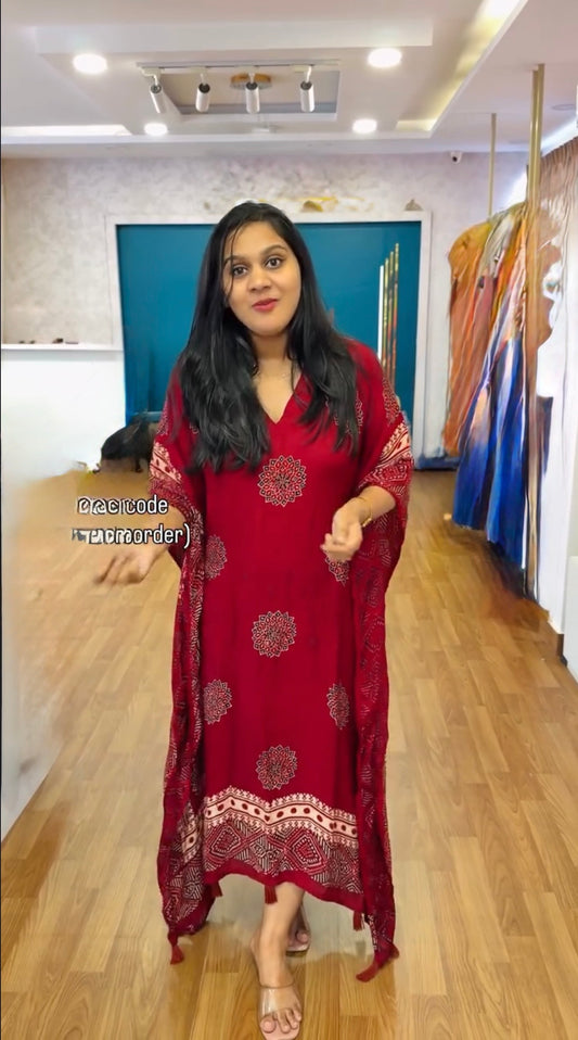 Eva Marron ajrakh print kaftan for women