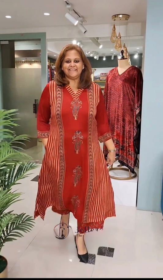 Dolly modal ajrakh printed kurta set