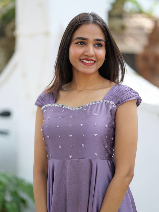 Chameli Dusky Lavender Vichitra Silk Umbrella Frock