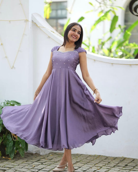 Chameli Dusky Lavender Vichitra Silk Umbrella Frock