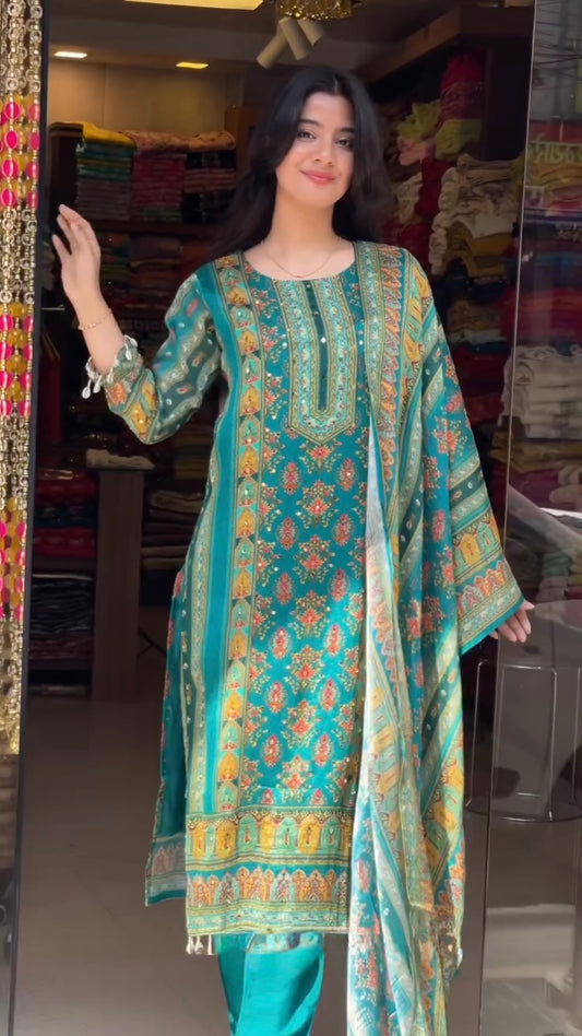 Dilruba firozi mirror work pakistani suit set for women