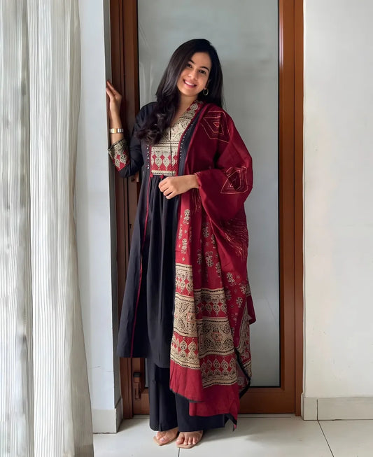 Driti Hand Work Cotton ajrakh print Kurti Set for women