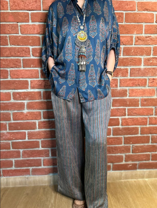 Taana Ajrakh Print Kaftan shirt cord-set for women