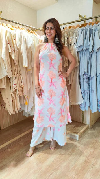 Nisha Pure Cotton Starfish printed kurta set for women.