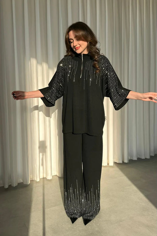 Niyu siroski work Black cord-set for women