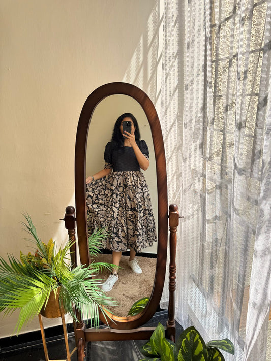 Kala vastra beautiful hakoda with kalamkari printed three tire maxi dress.