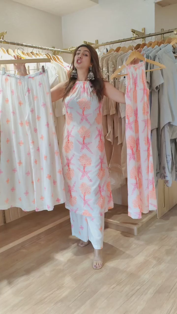 Nisha Pure Cotton Starfish printed kurta set for women.