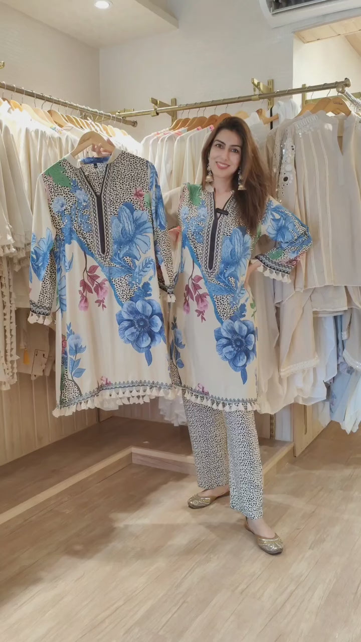 Masaaba hand embrodairy floral print muslin cordset for women