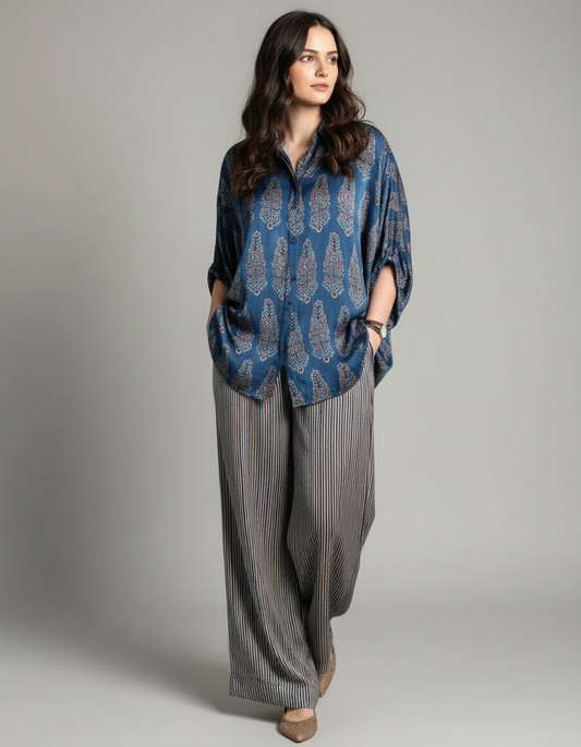 Taana Ajrakh Print Kaftan shirt cord-set for women