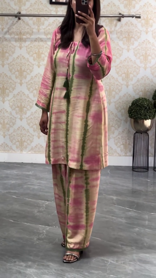 Honey Pink tie die printed summer essential salwar set