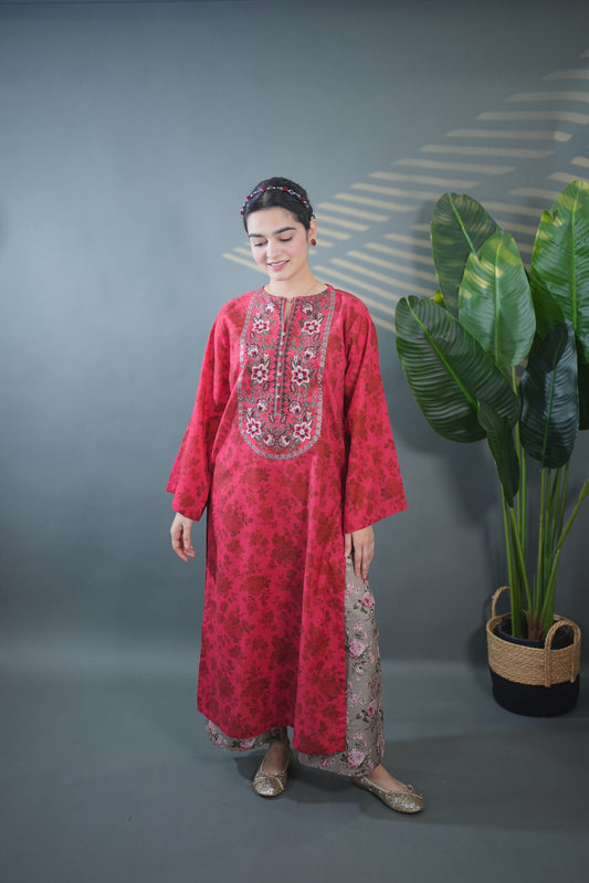 Zaylee pink floral print Pakistani kurta set for women