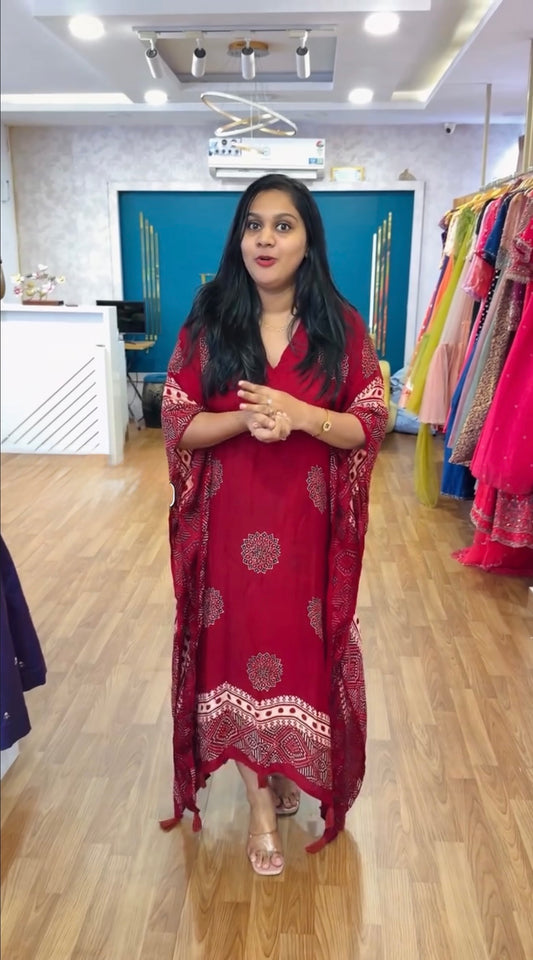 Eva Marron ajrakh print kaftan for women