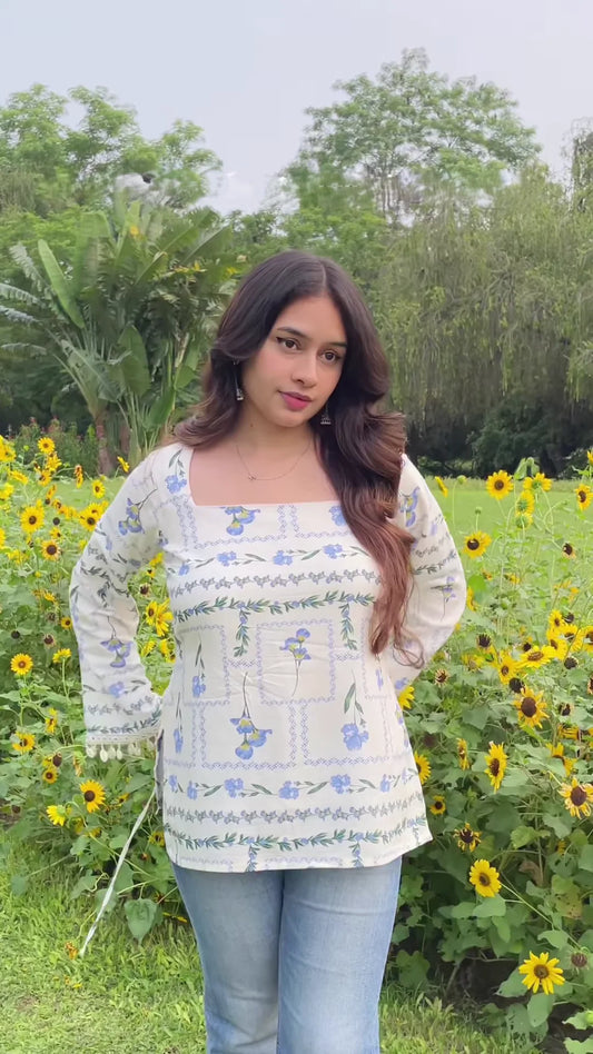 Rooh Cotton Flared Sleeves Short Kurti