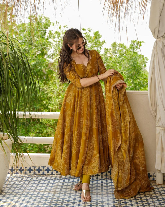 Lable Mishwa Presents Rihana heavy fancy musturd yellow anarkali dress for women