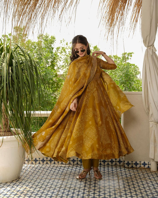 Lable Mishwa Presents Rihana heavy fancy musturd yellow anarkali dress for women