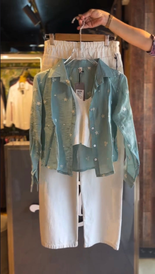 Mayra sea green embroidered shirt