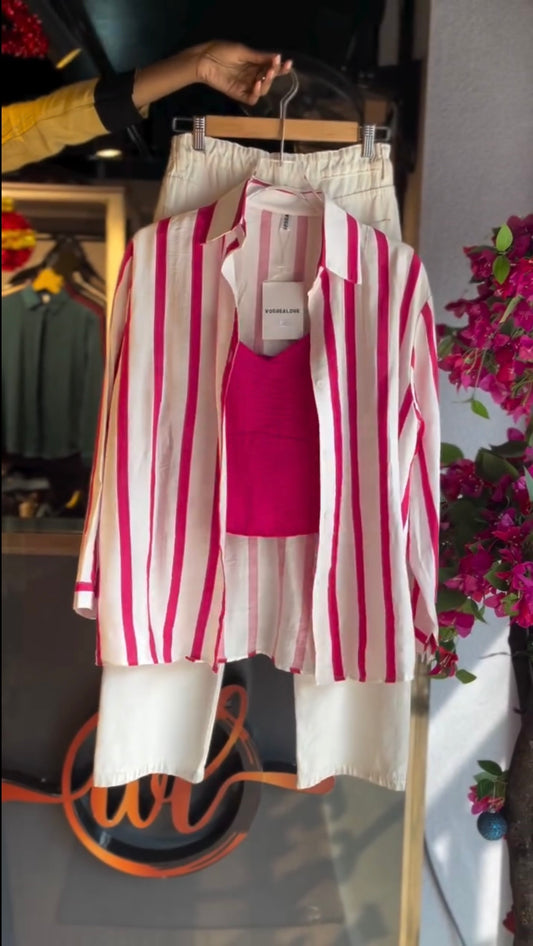 Leewa pink strip pure cotton shirt