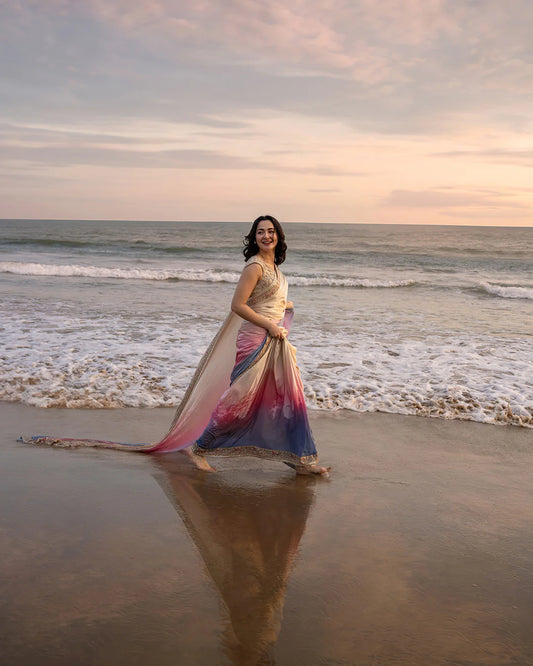 Lena ombre printed Embrodairy work saree for women