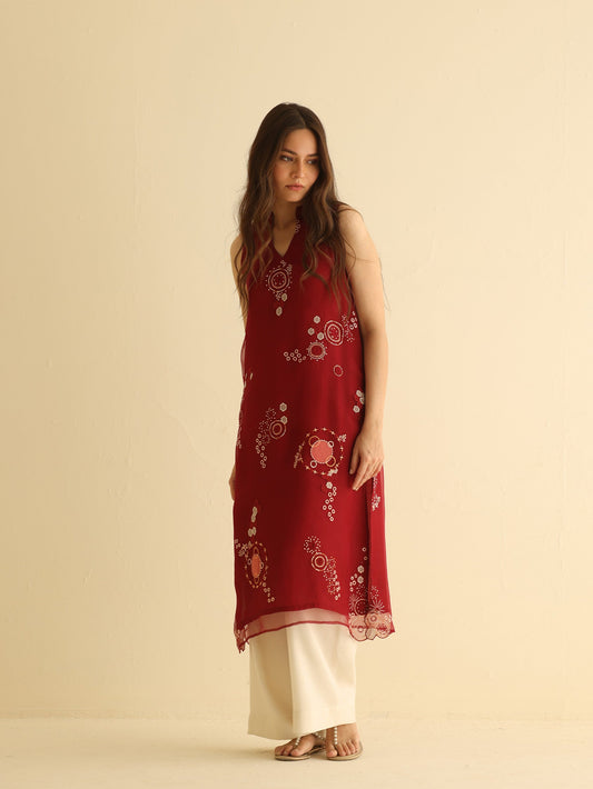 RIshta Red embrodairy worked kurta set for women