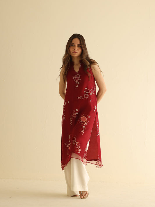 RIshta Red embrodairy worked kurta set for women