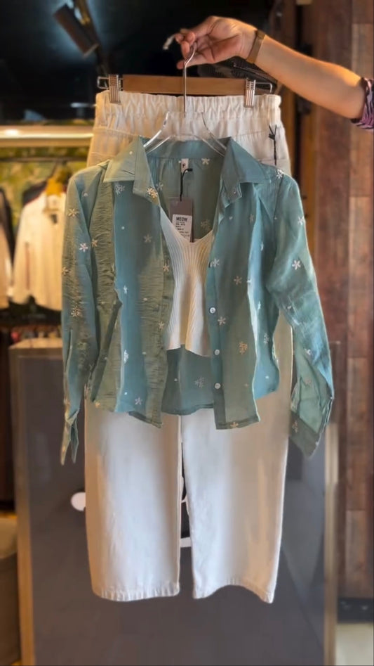 Mayra sea green embroidered shirt