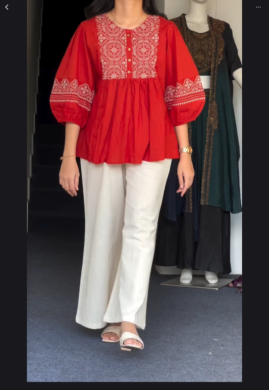 Leena Embroidered Tunic with Ivory Wide-Leg Pants