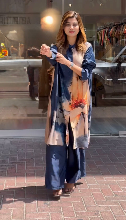 Hafiza new pure crepe buttoned long dresses for women