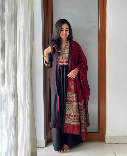 Driti Hand Work Cotton ajrakh print Kurti Set for women