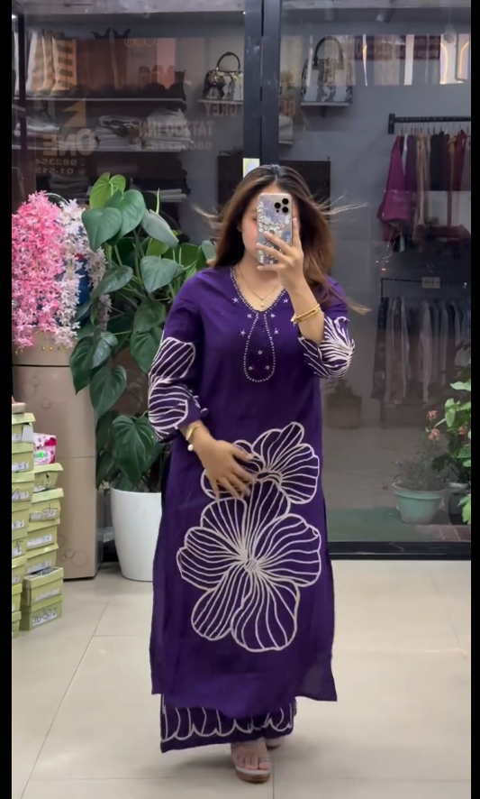 Happy Purple  Printed Muslin Kurta Set