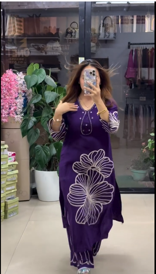 Happy Purple  Printed Muslin Kurta Set