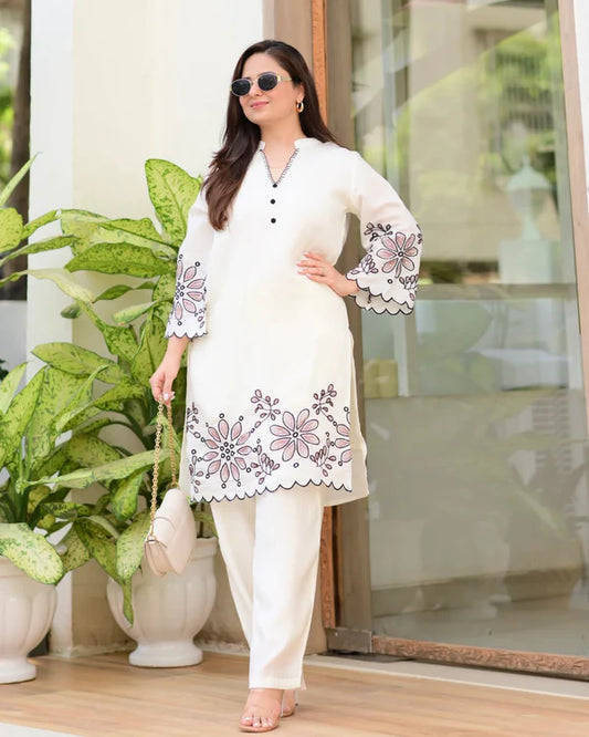 Teesha ivory Casual Thread Cord-set for Women.