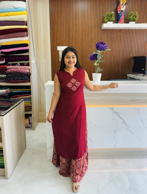 Dimple Marron Kurta With Plazzo Set For Women