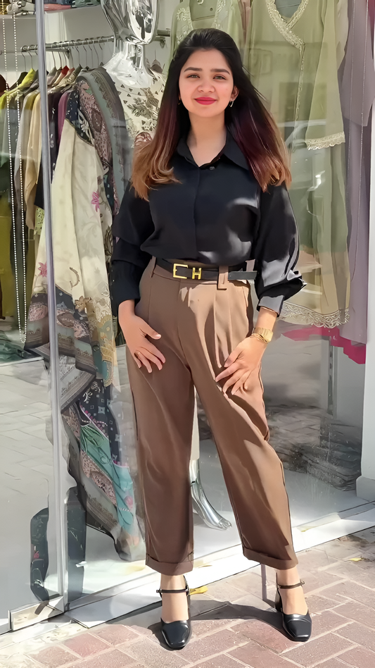 korean style formal shirt with pant set for women.