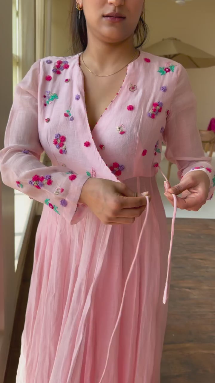 Janiya Pink Hand Embrodairy Angarkha kurta set for women