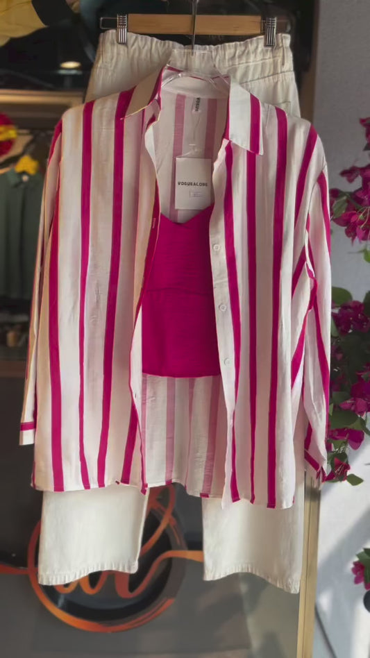 Leewa pink strip pure cotton shirt