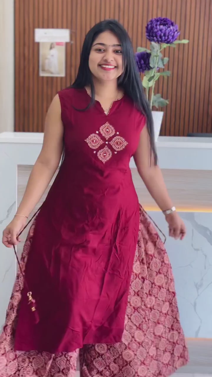 Dimple Marron Kurta With Plazzo Set For Women