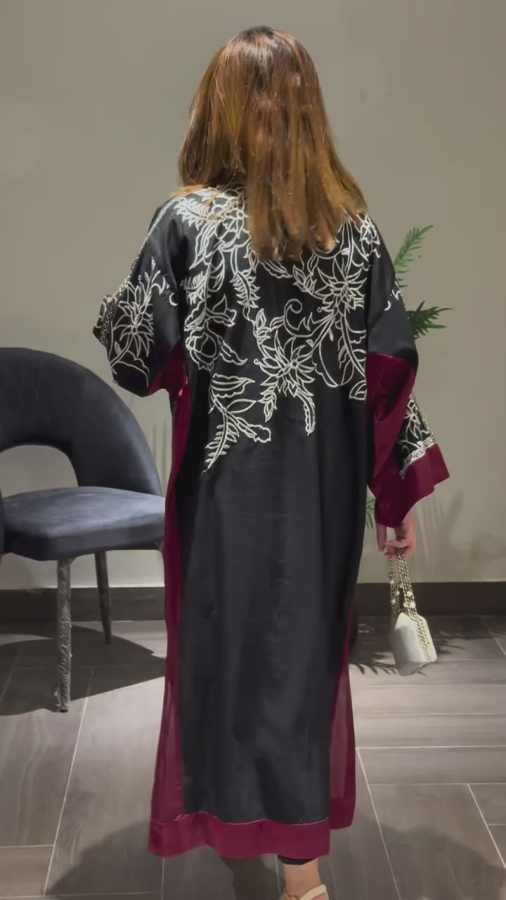Sunidhi Elegant Black Embroidered Kurti with Maroon Accents