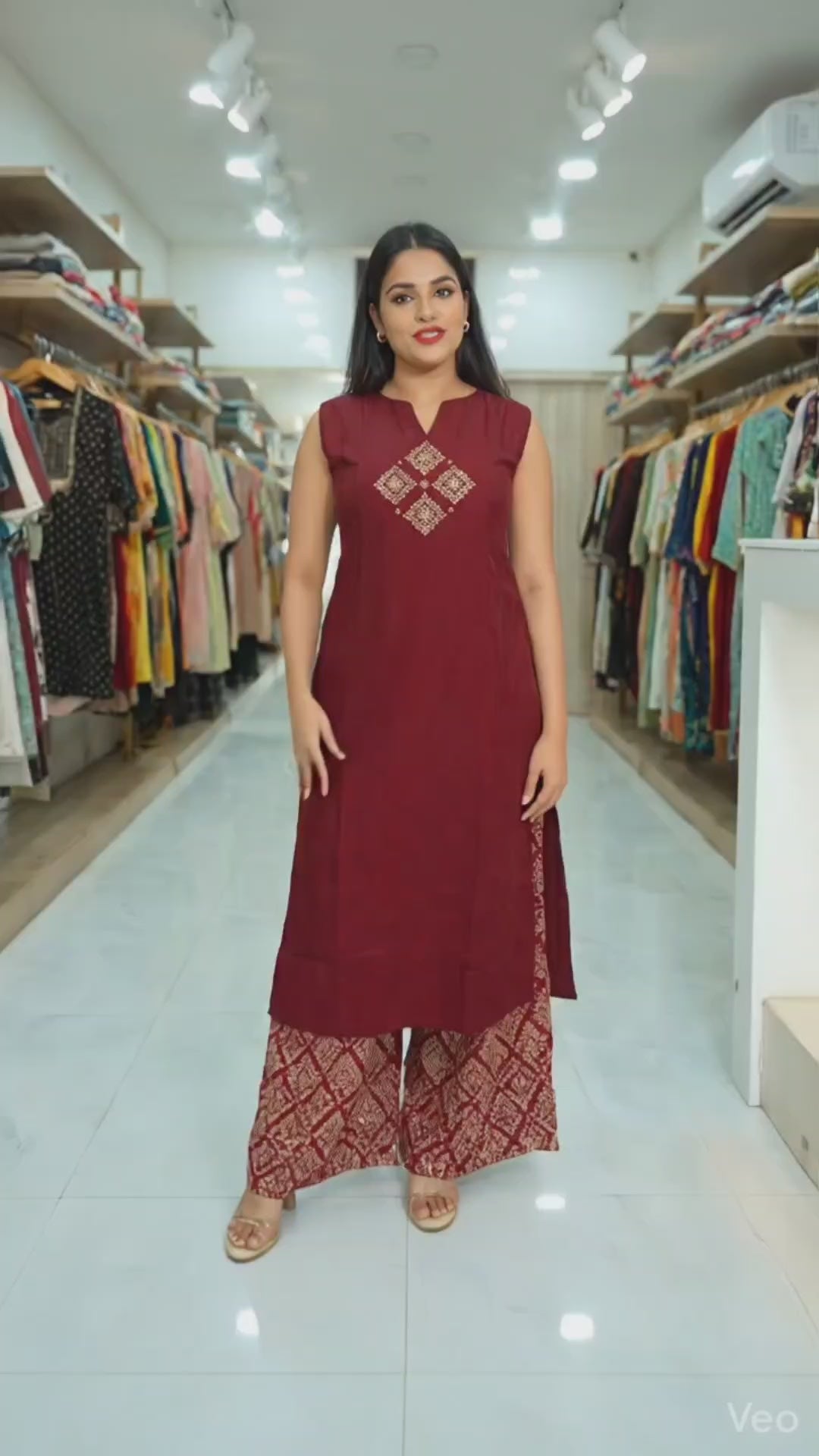 Dimple Marron Kurta With Plazzo Set For Women