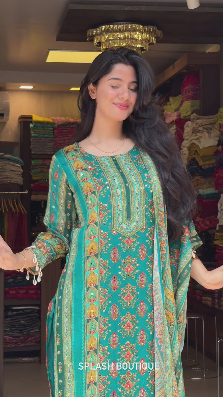 Dilruba firozi mirror work pakistani suit set for women