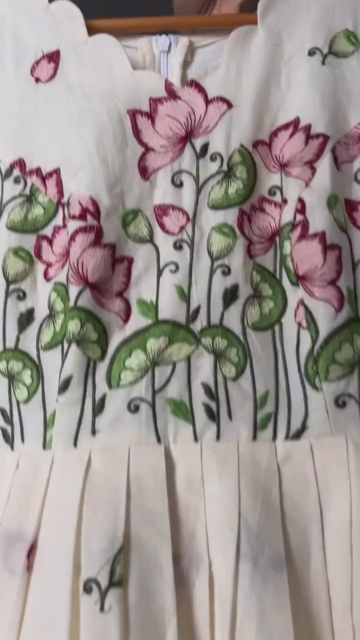 Apsara Floral Embroidered Ivory Midi Dress for Women